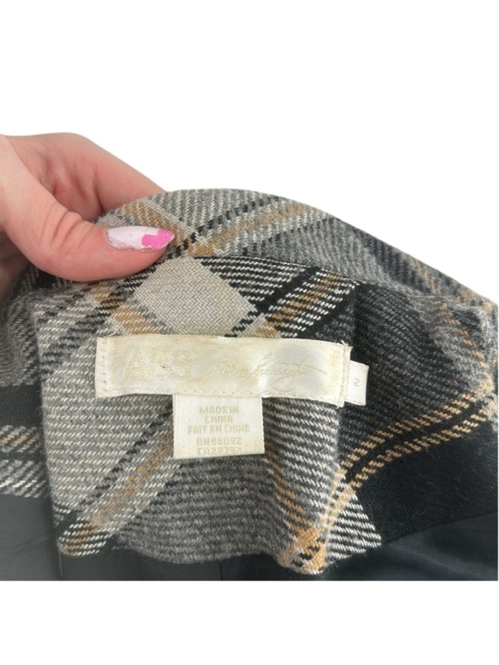 ABS by Allen Schwartz Plaid blazer elbow patches Notch Lapel Single Buttons sz 2 - Picture 11 of 11